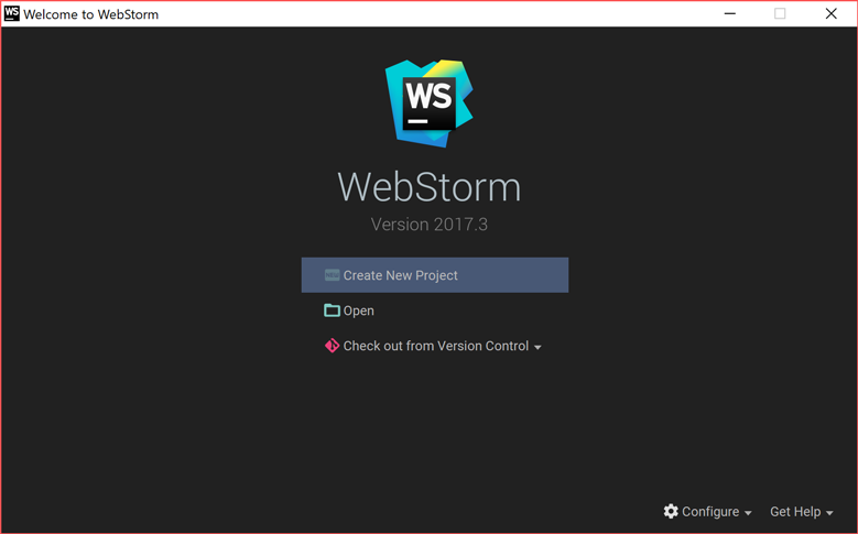 WebStorm startup dialog